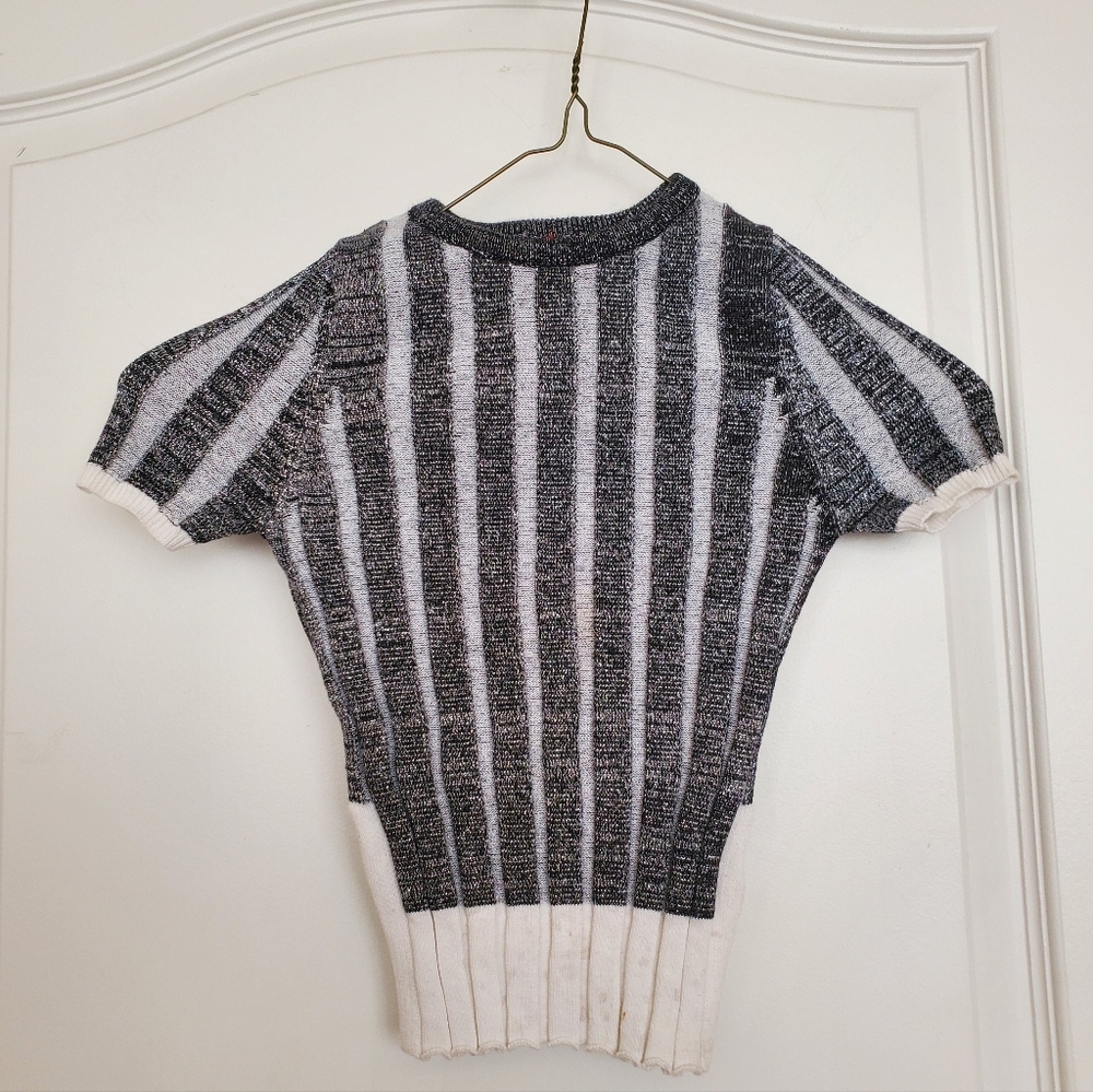 Lulu Kids black & white & metallic short sleeve knit top sz  6 (fits smaller)